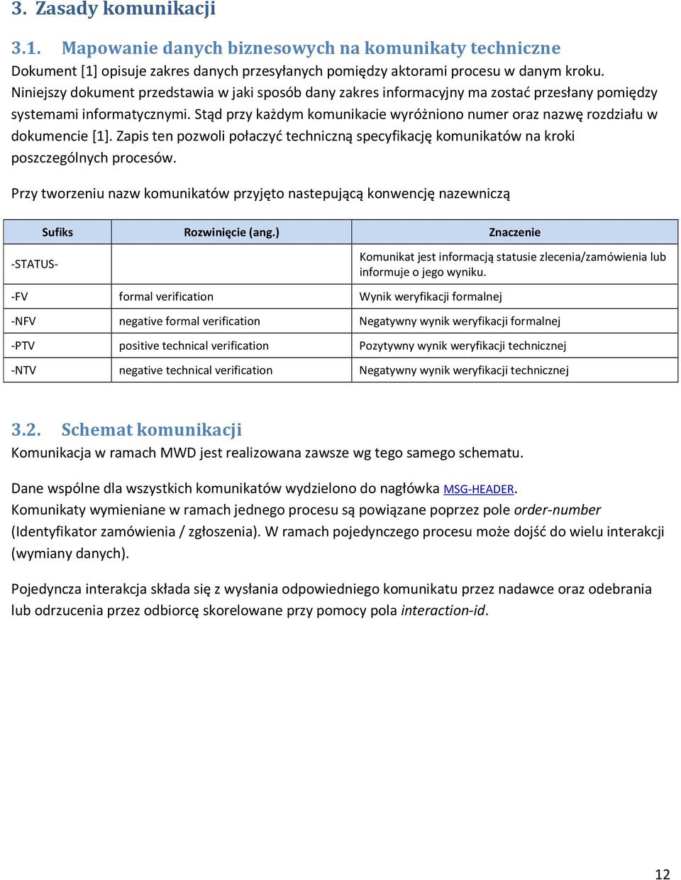 Stąd przy każdym komunikacie wyróżniono numer oraz nazwę rozdziału w dokumencie [1]. Zapis ten pozwoli połaczyć techniczną specyfikację komunikatów na kroki poszczególnych procesów.