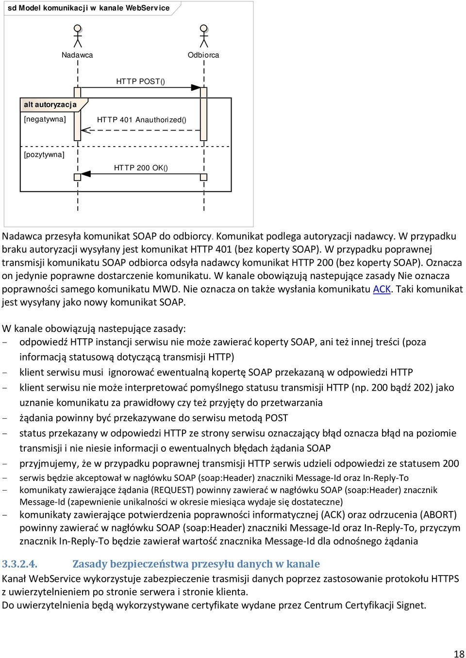 W przypadku poprawnej transmisji komunikatu SOAP odbiorca odsyła nadawcy komunikat HTTP 200 (bez koperty SOAP). Oznacza on jedynie poprawne dostarczenie komunikatu.