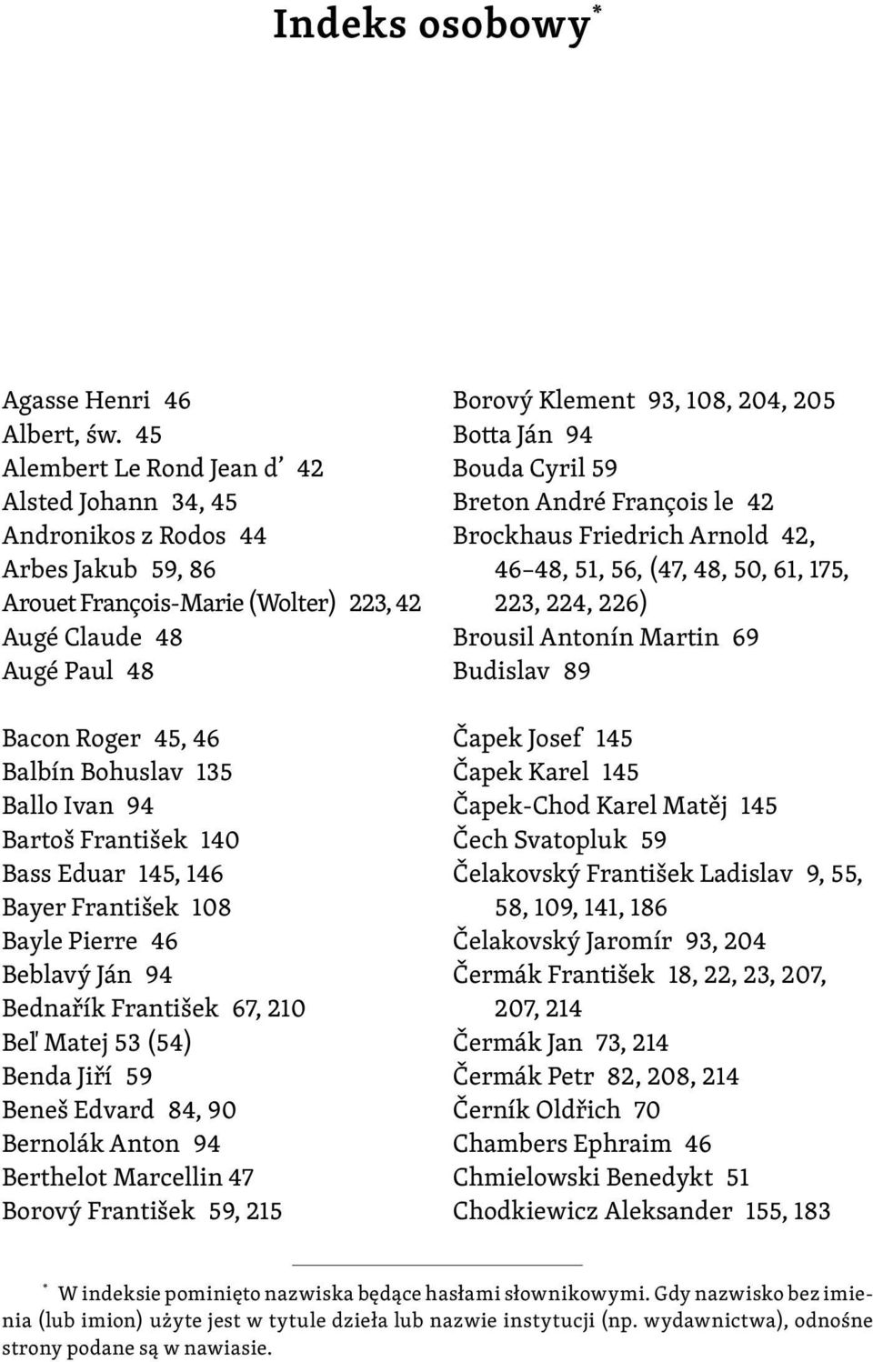 Ballo Ivan 94 Bartoš František 140 Bass Eduar 145, 146 Bayer František 108 Bayle Pierre 46 Beblavý Ján 94 Bednařík František 67, 210 Beľ Matej 53 (54) Benda Jiří 59 Beneš Edvard 84, 90 Bernolák Anton