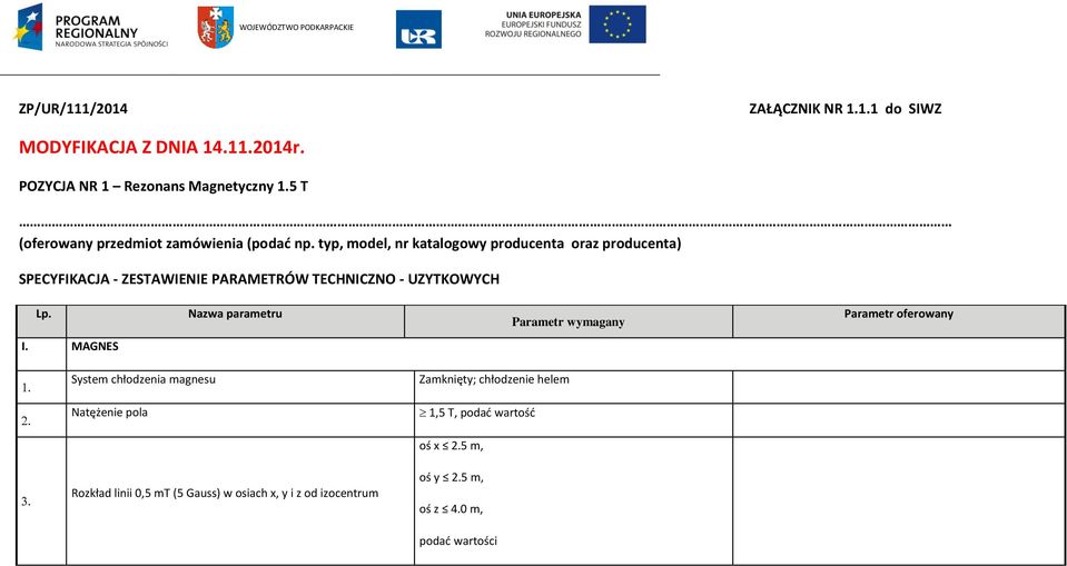 typ, model, nr katalogowy producenta oraz producenta) SPECYFIKACJA - ZESTAWIENIE PARAMETRÓW TECHNICZNO - UZYTKOWYCH Lp.