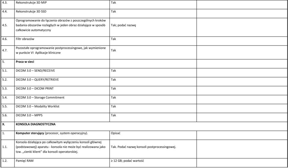 Pozostałe oprogramowanie postprocessingowe, jak wymienione w punkcie VI Aplikacje kliniczne 5. Praca w sieci 5.1. DICOM 3.0 SEND/RECEIVE 5.2. DICOM 3.0 QUERY/RETRIEVE 5.3. DICOM 3.0 DICOM PRINT 5.4.