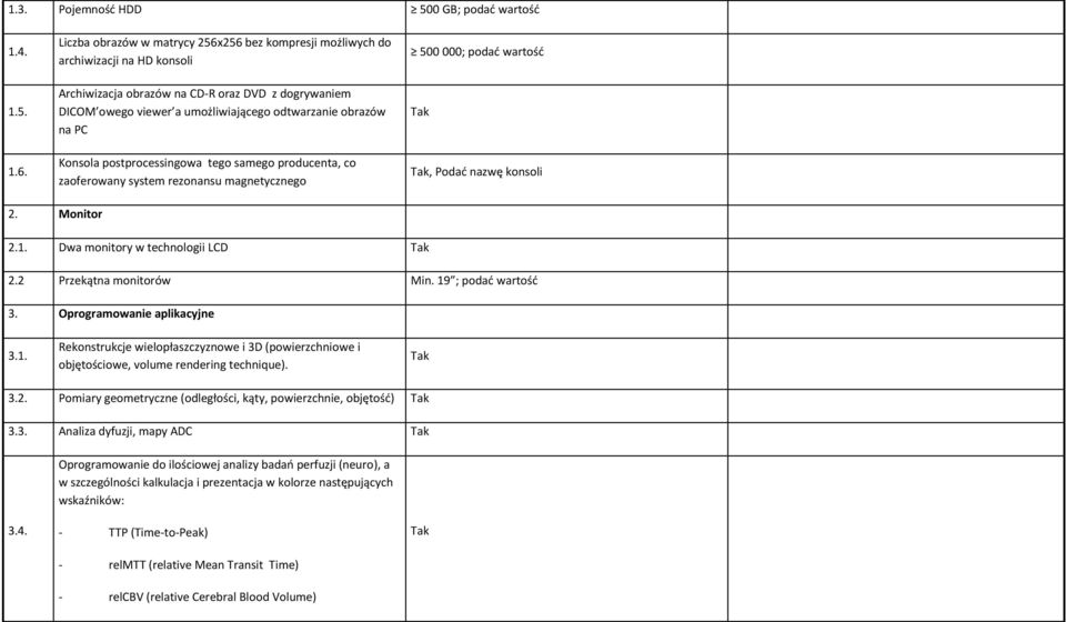 PC Konsola postprocessingowa tego samego producenta, co zaoferowany system rezonansu magnetycznego 500 000; podać wartość, Podać nazwę konsoli 2. Monitor 2.1. Dwa monitory w technologii LCD 2.