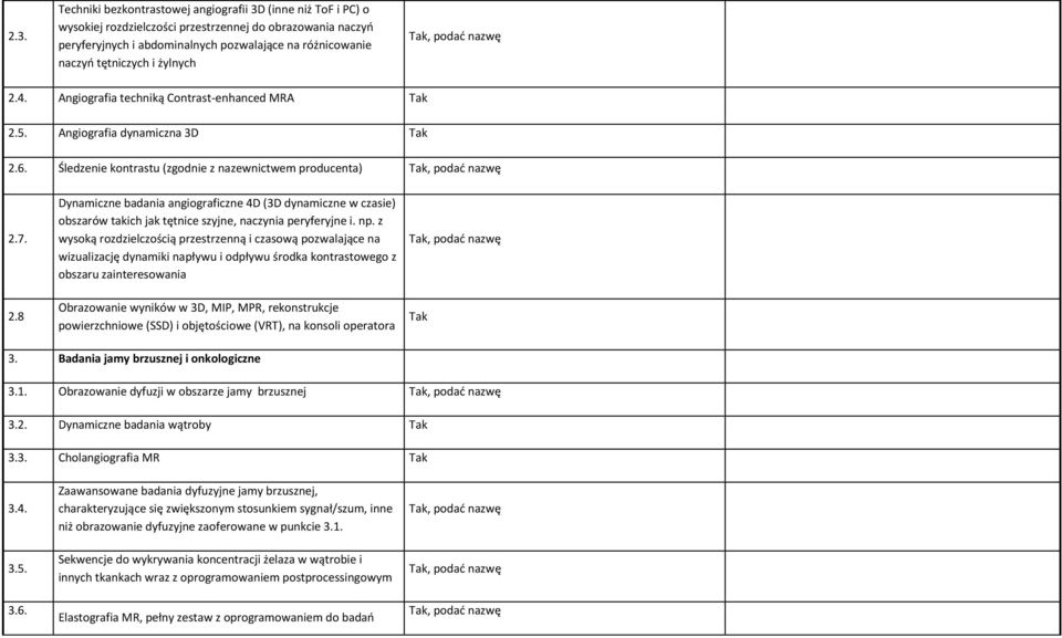 np. z wysoką rozdzielczością przestrzenną i czasową pozwalające na wizualizację dynamiki napływu i odpływu środka kontrastowego z obszaru zainteresowania Obrazowanie wyników w 3D, MIP, MPR,