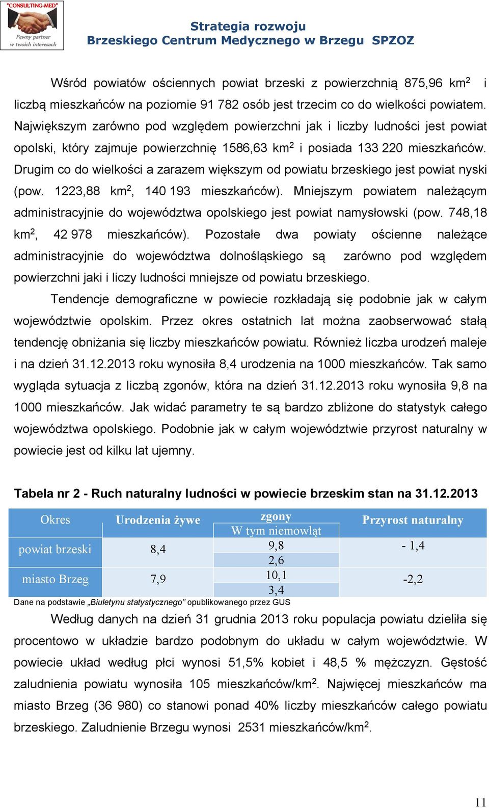 Drugim co do wielkości a zarazem większym od powiatu brzeskiego jest powiat nyski (pow. 1223,88 km 2, 140 193 mieszkańców).