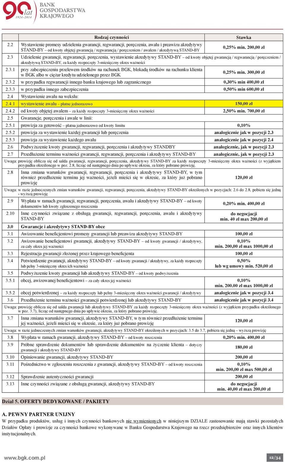 3 Udzielenie gwarancji, regwarancji, poręczenia, wystawienie akredytywy STAND-BY od kwoty objętej gwarancją / regwarancją / poręczeniem / akredytywą STAND-BY, za każdy rozpoczęty 3-miesięczny okres