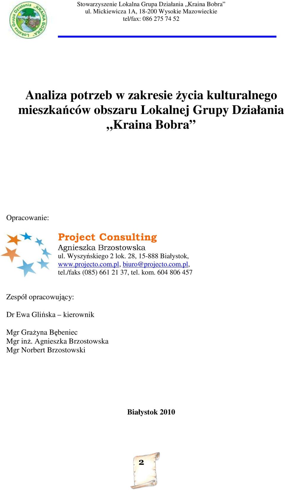 projecto.com.pl, biuro@projecto.com.pl, tel./faks (085) 661 21 37, tel. kom.