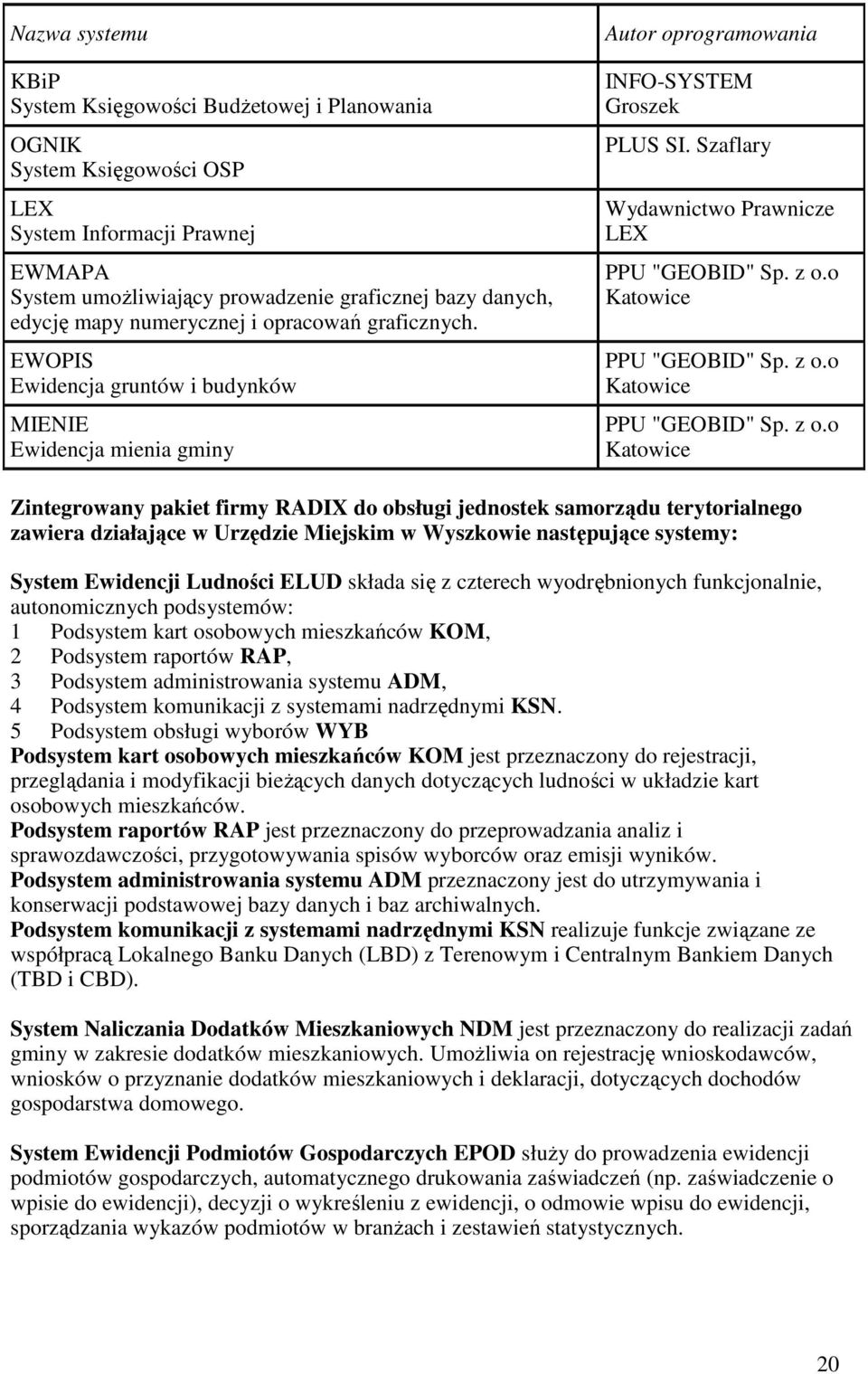 Szaflary Wydawnictwo Prawnicze LEX PPU "GEOBID" Sp. z o.