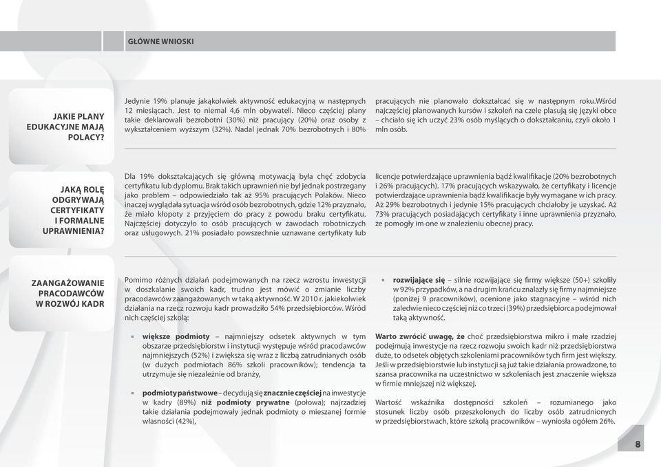 Nadal jednak 70% bezrobotnych i 80% pracujących nie planowało dokształcać się w następnym roku.