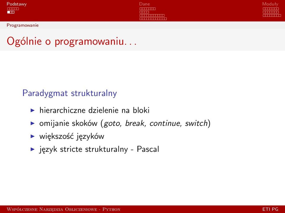 dzielenie na bloki omijanie skoków (goto, break,