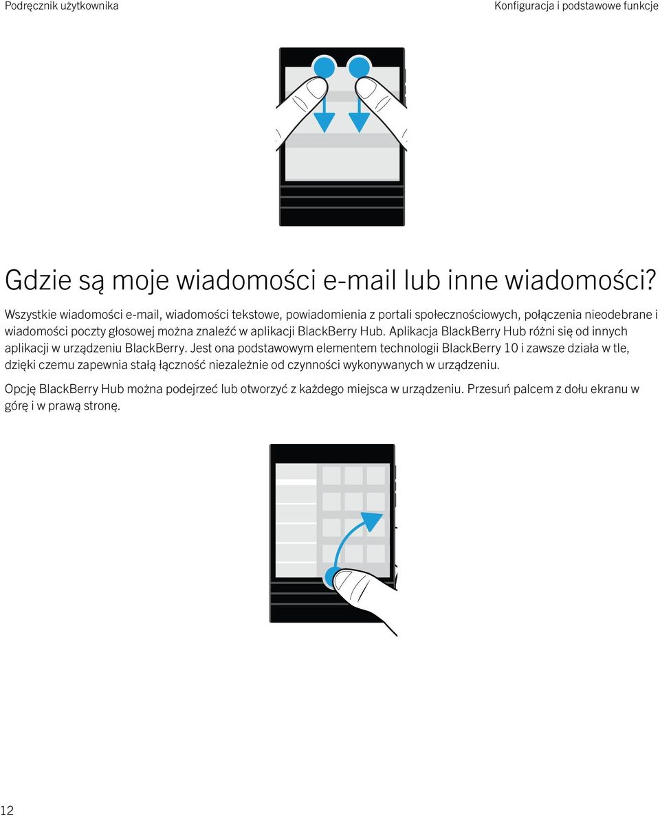 aplikacji BlackBerry Hub. Aplikacja BlackBerry Hub różni się od innych aplikacji w urządzeniu BlackBerry.