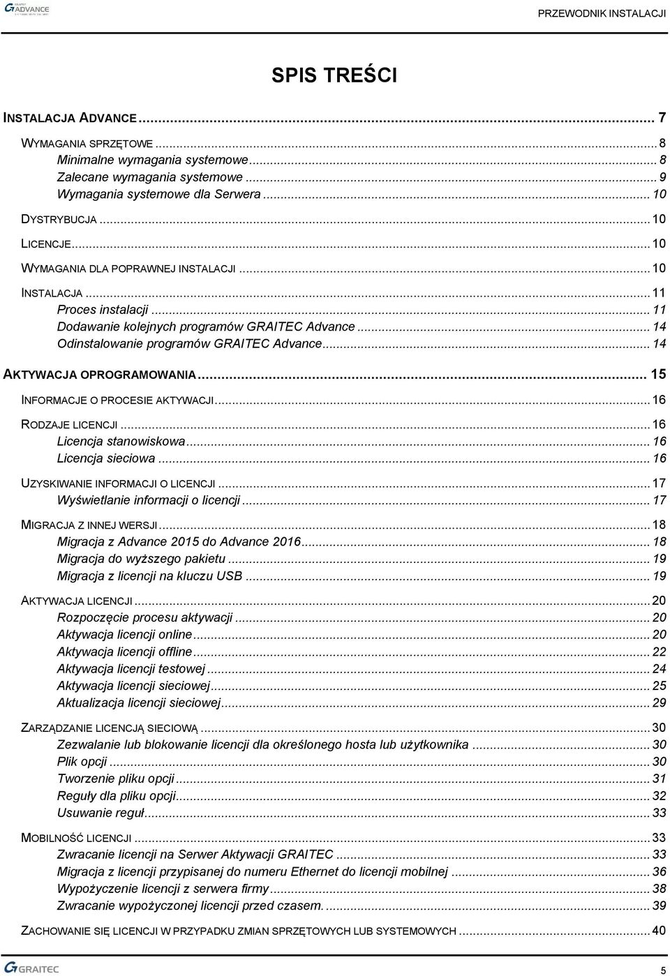 .. 14 AKTYWACJA OPROGRAMOWANIA... 15 INFORMACJE O PROCESIE AKTYWACJI... 16 RODZAJE LICENCJI... 16 Licencja stanowiskowa... 16 Licencja sieciowa... 16 UZYSKIWANIE INFORMACJI O LICENCJI.