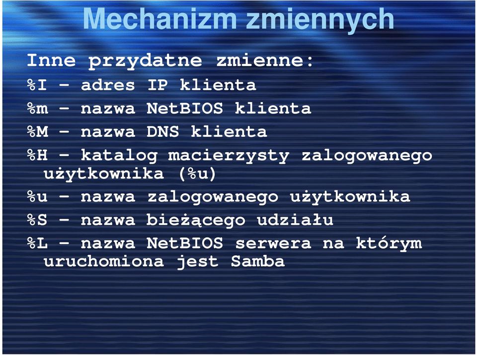 zalogowanego uŝytkownika (%u) %u - nazwa zalogowanego uŝytkownika %S -