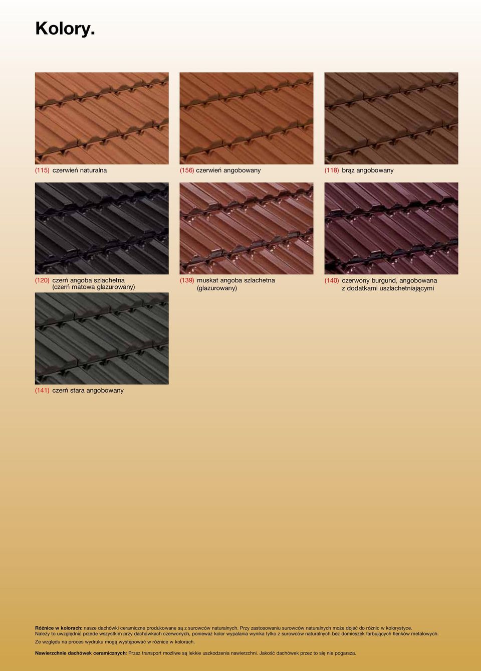 angobowana z dodatkami uszlachetniającymi (141) czerń stara angobowany Różnice w kolorach: nasze dachówki ceramiczne produkowane są z surowców naturalnych.
