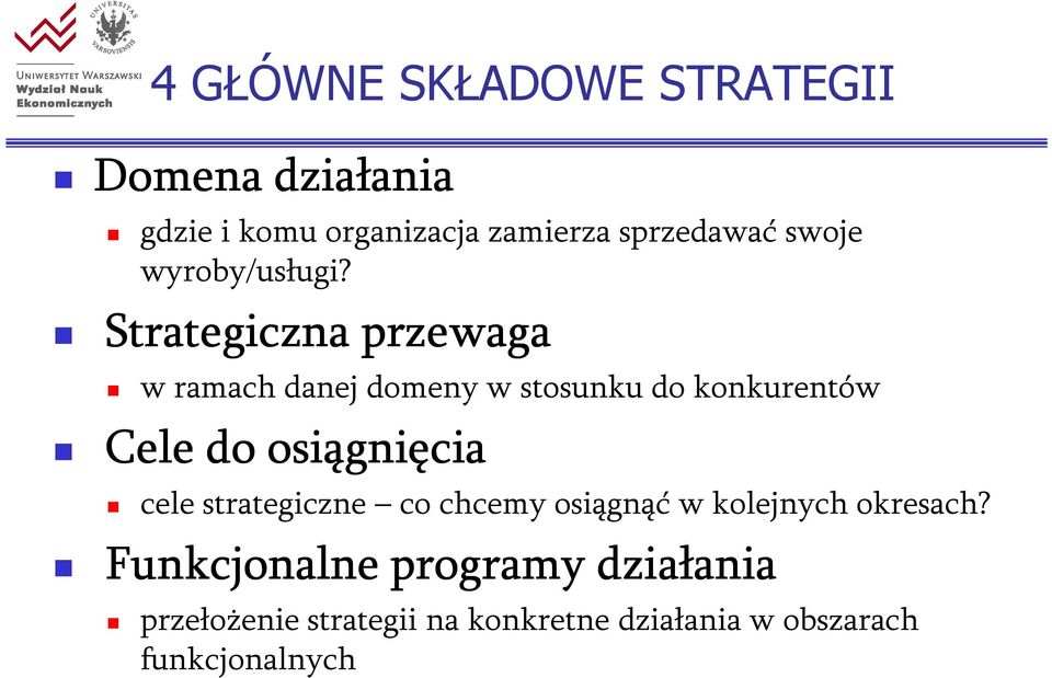 Strategiczna przewaga w ramach danej domeny w stosunku do konkurentów Cele do osiągnięcia