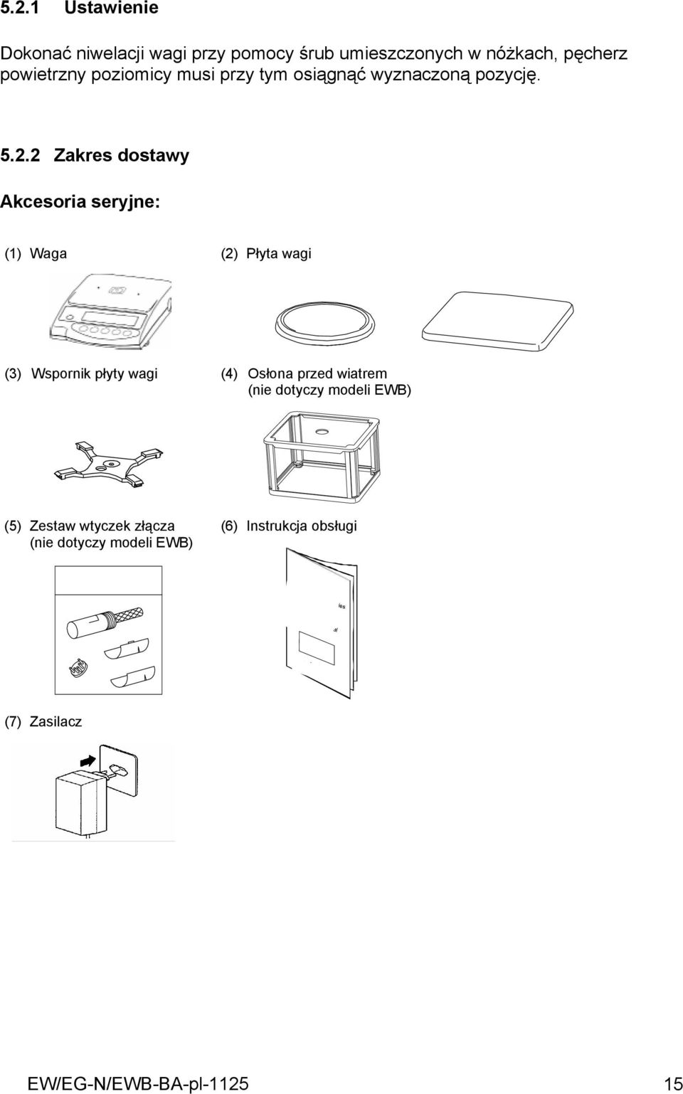 2 Zakres dostawy Akcesoria seryjne: (1) Waga (2) Płyta wagi (3) Wspornik płyty wagi (4) Osłona