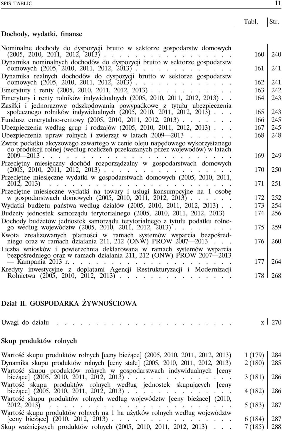 ............ 161 241 Dynamika realnych dochodów do dyspozycji brutto w sektorze gospodarstw domowych (2005, 2010, 2011, 2012, 2013)............. 162 241 Emerytury i renty (2005, 2010, 2011, 2012, 2013).