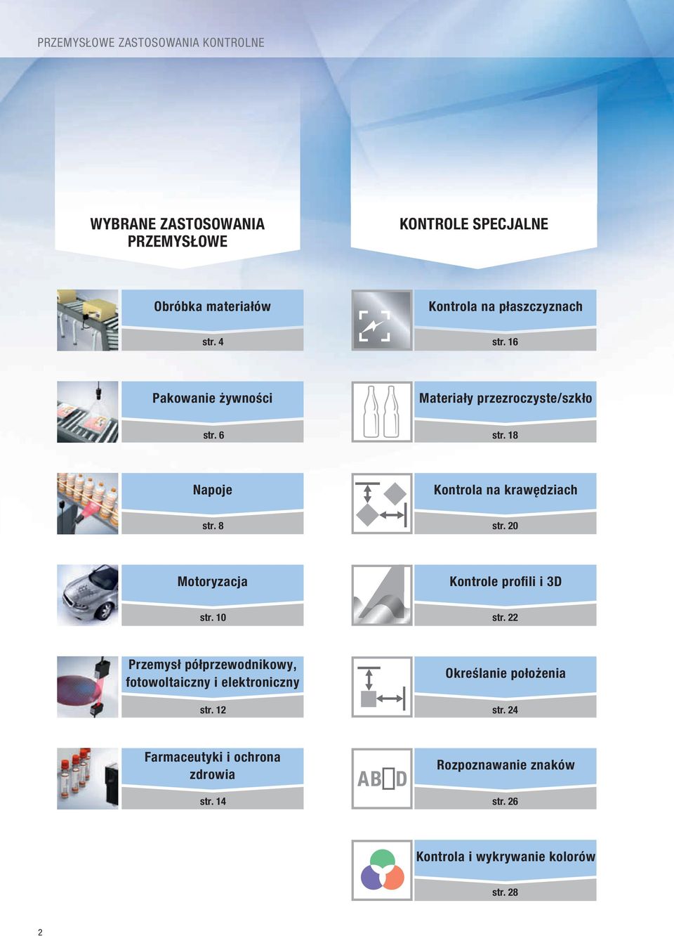 8 str. 20 Motoryzacja Kontrole profili i 3D str. 10 str. 22 Przemysł półprzewodnikowy, fotowoltaiczny i elektroniczny str.