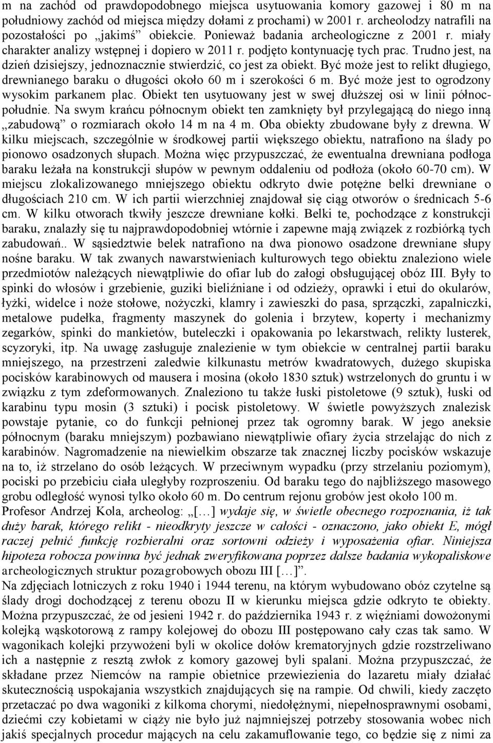 Trudno jest, na dzień dzisiejszy, jednoznacznie stwierdzić, co jest za obiekt. Być może jest to relikt długiego, drewnianego baraku o długości około 60 m i szerokości 6 m.