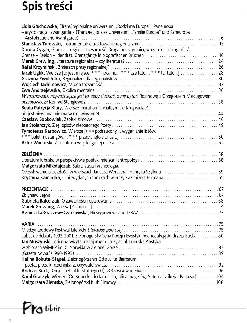 .................................. 13 Dorota Cygan, Granica region tożsamość. Droga przez granicę w ułamkach biografii / Grenze Region Identität. Grenzgänge in biografischen Brüchen.