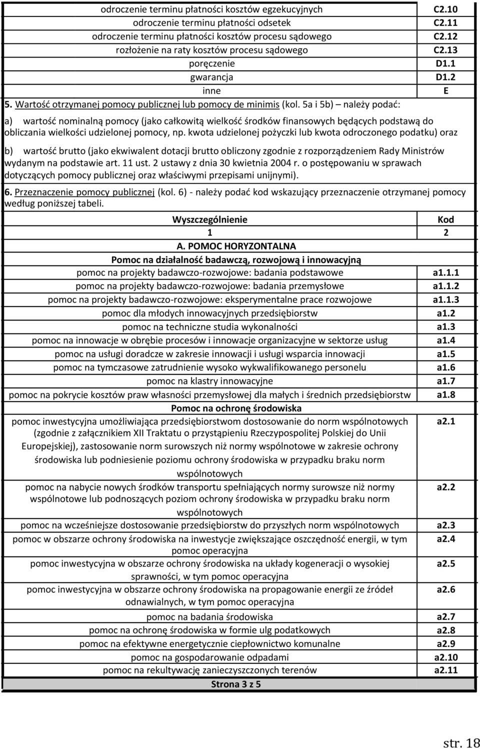 5a i 5b) należy podać: a) wartość nominalną pomocy (jako całkowitą wielkość środków finansowych będących podstawą do obliczania wielkości udzielonej pomocy, np.