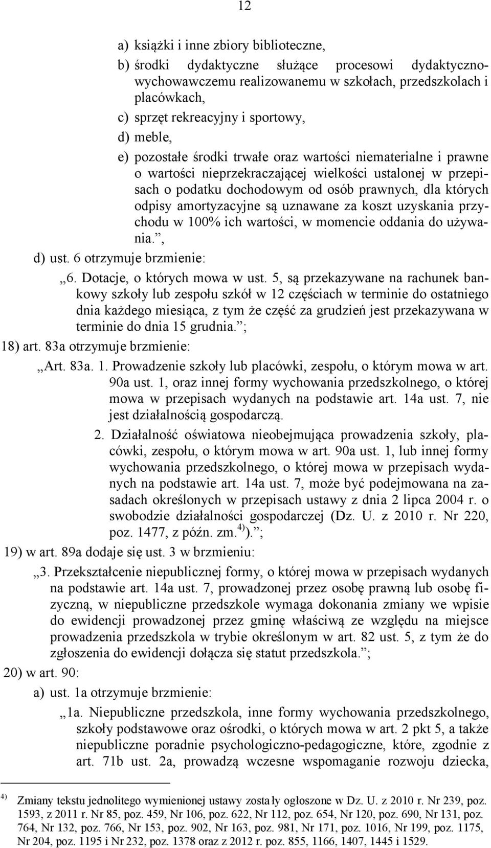 amortyzacyjne są uznawane za koszt uzyskania przychodu w 100% ich wartości, w momencie oddania do używania., d) ust. 6 otrzymuje brzmienie: 6. Dotacje, o których mowa w ust.