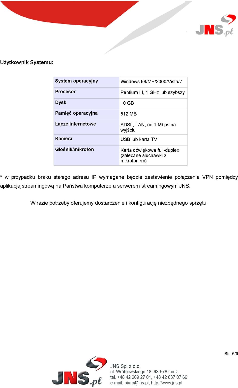 full-duplex (zalecane słuchawki z mikrofonem) * w przypadku braku stałego adresu IP wymagane będzie zestawienie połączenia VPN pomiędzy