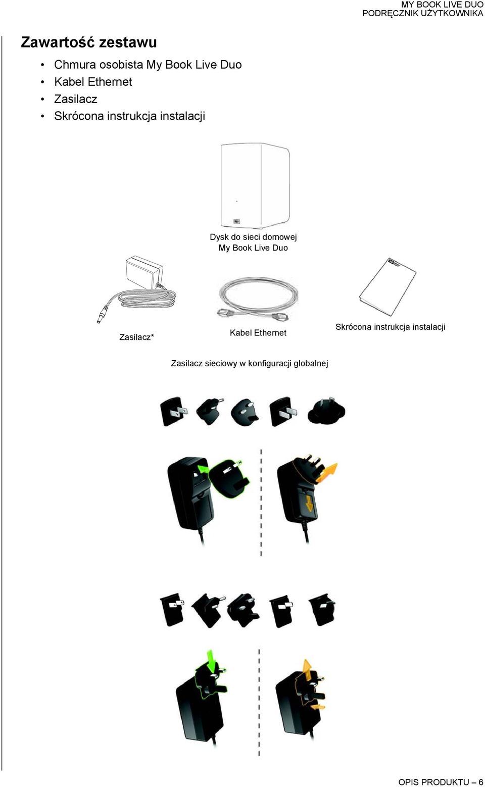 domowej My Book Live Duo Zasilacz* Kabel Ethernet Skrócona