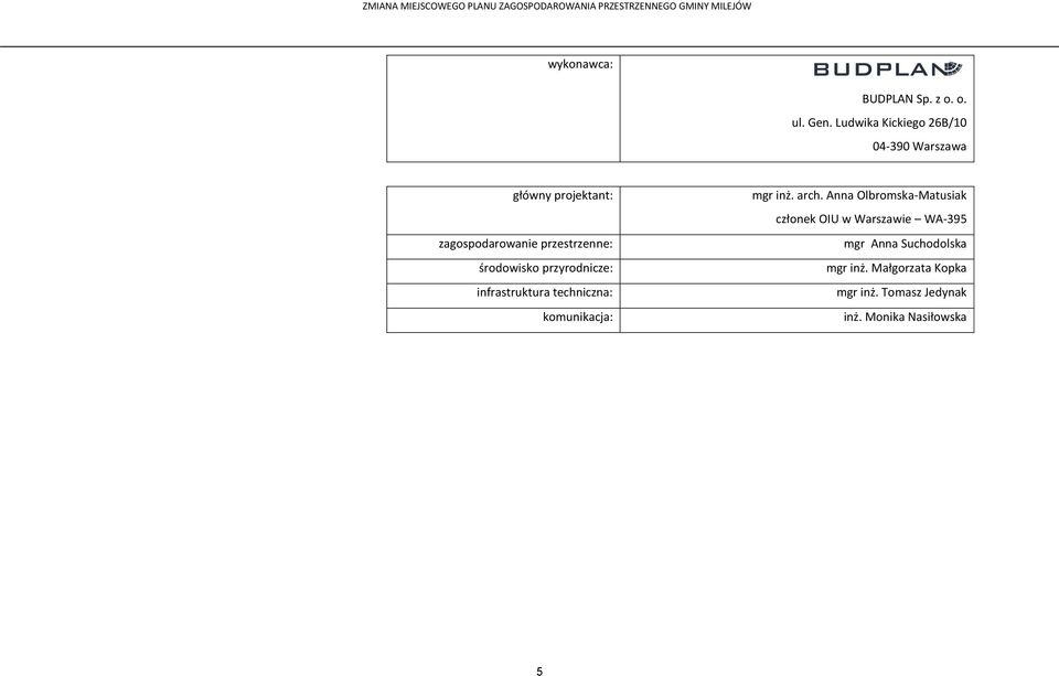 środowisko przyrodnicze: infrastruktura techniczna: komunikacja: mgr inż. arch.