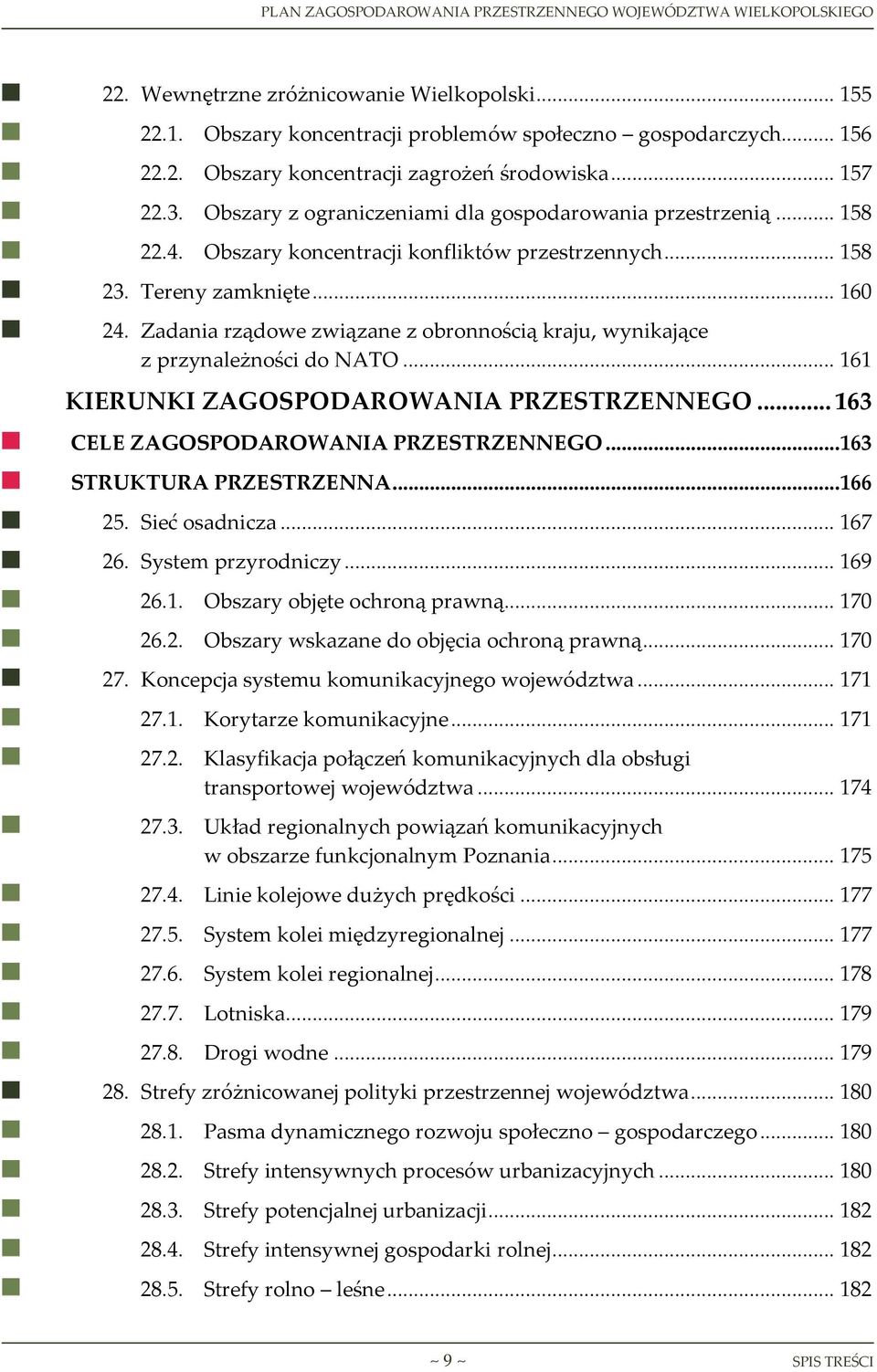 Zadania rządowe związane z obronnością kraju, wynikające z przynależności do NATO... 161 KIERUNKI ZAGOSPODAROWANIA PRZESTRZENNEGO... 163 CELE ZAGOSPODAROWANIA PRZESTRZENNEGO.