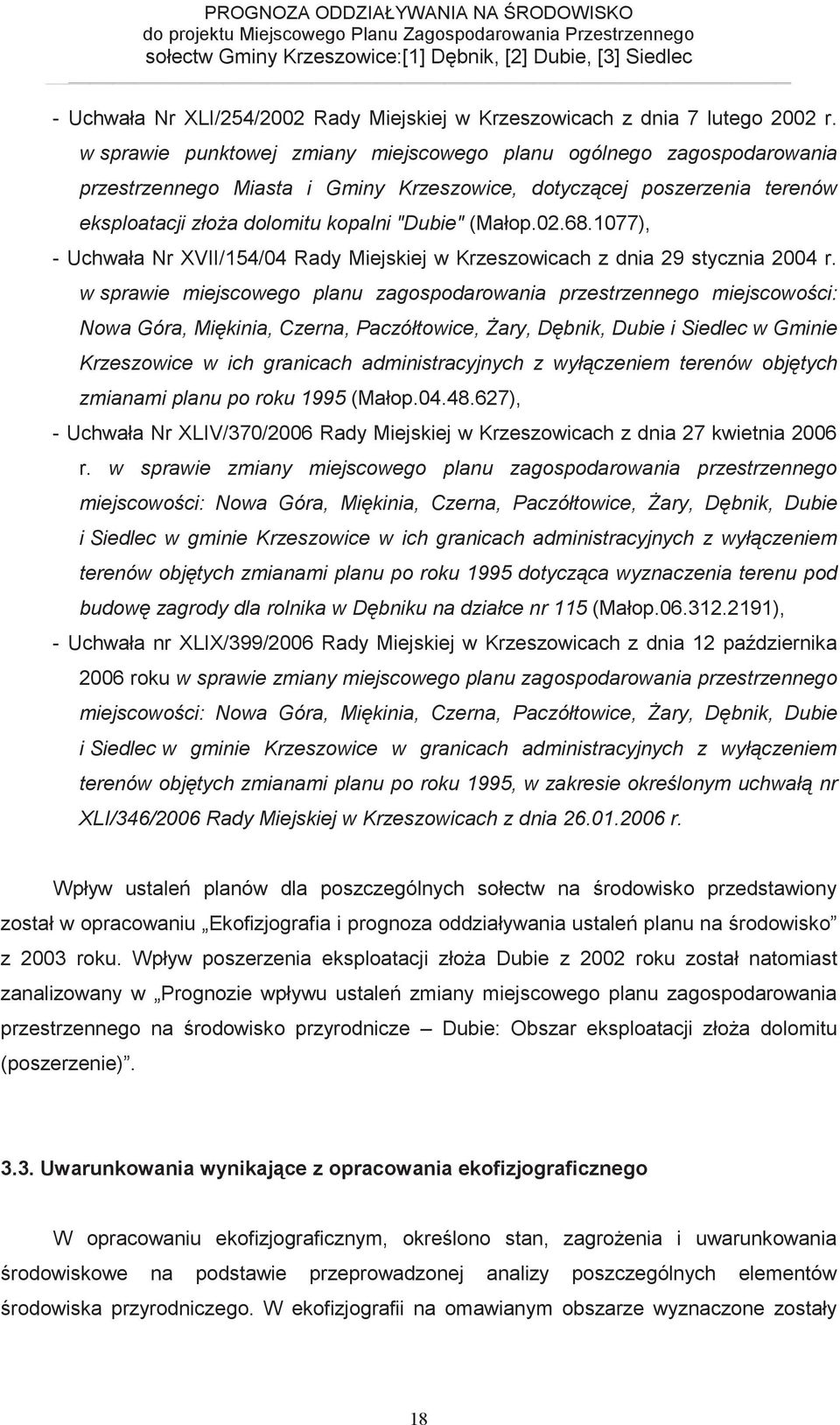 1077), - Uchwała Nr XVII/154/04 Rady Miejskiej w Krzeszowicach z dnia 29 stycznia 2004 r.