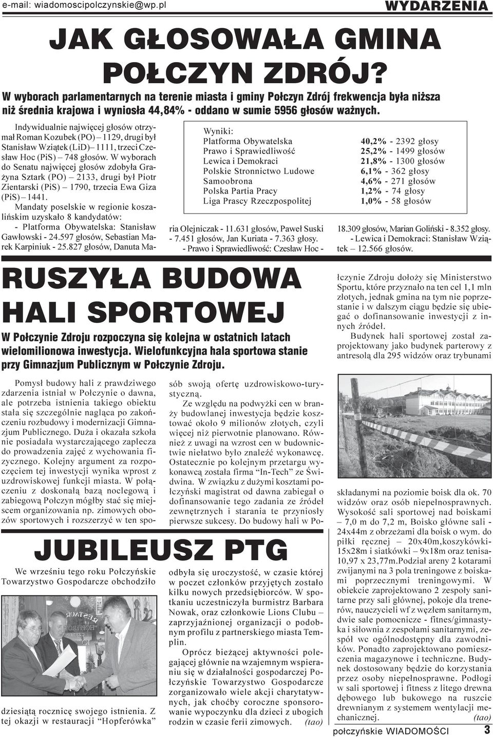 Mandaty poselskie w regionie koszaliñskim uzyska³o 8 kandydatów: - Platforma Obywatelska: Stanis³aw Gaw³owski - 24.597 g³osów, Sebastian Marek Karpiniuk - 25.