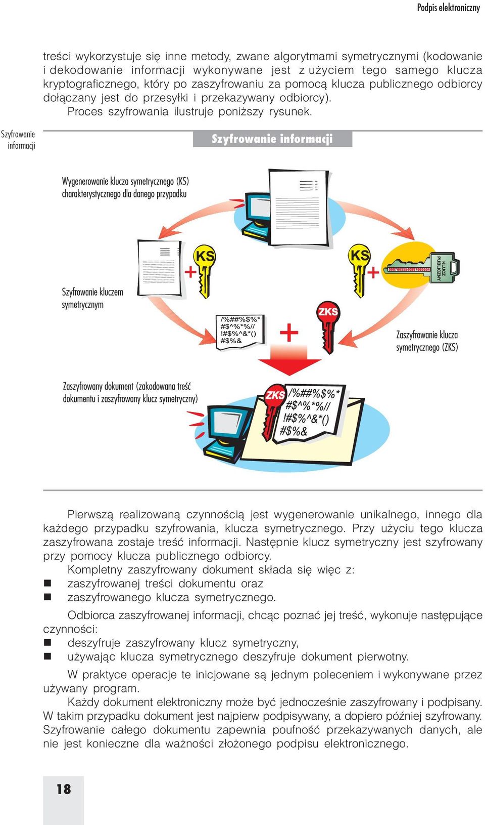 Szyfrowaie iformacji Szyfrowaie iformacji Pierwszą realizowaą czyością jest wygeerowaie uikalego, iego dla każdego przypadku szyfrowaia, klucza symetryczego.