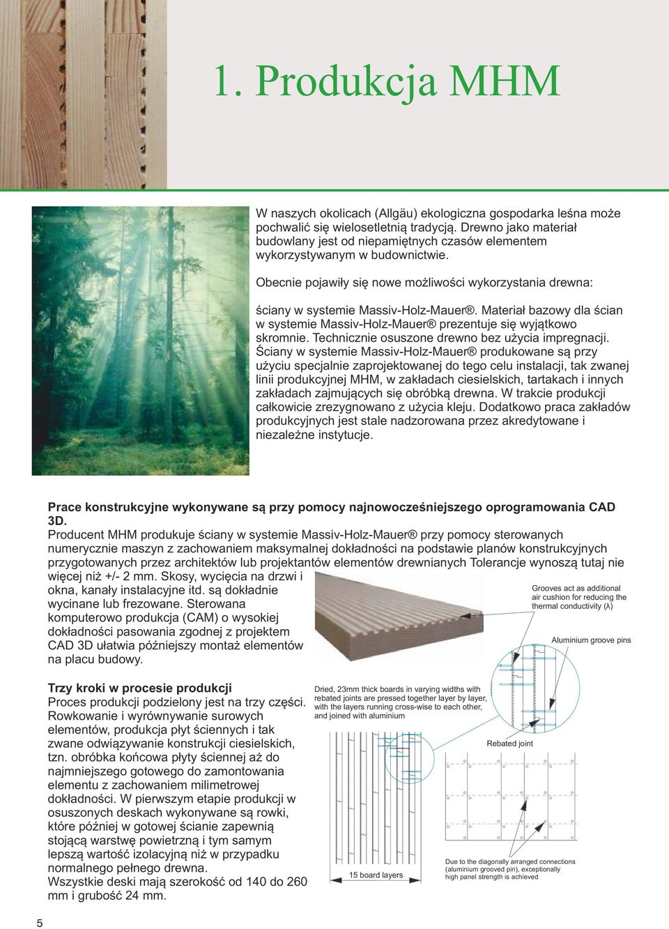 Materia³ bazowy dla œcian w systemie Massiv-Holz-Mauer prezentuje siê wyj¹tkowo skromnie. Technicznie osuszone drewno bez u ycia impregnacji.