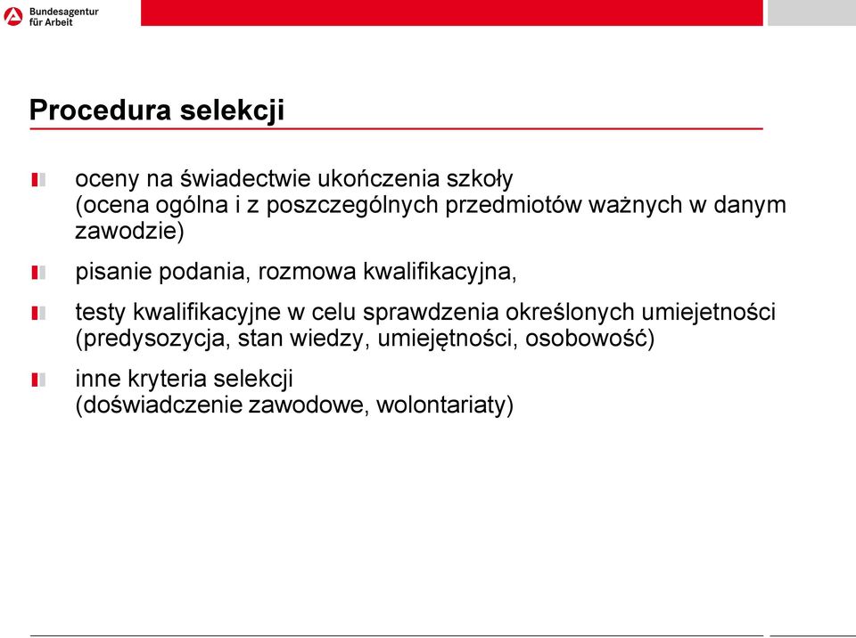 kwalifikacyjna, testy kwalifikacyjne w celu sprawdzenia określonych umiejetności