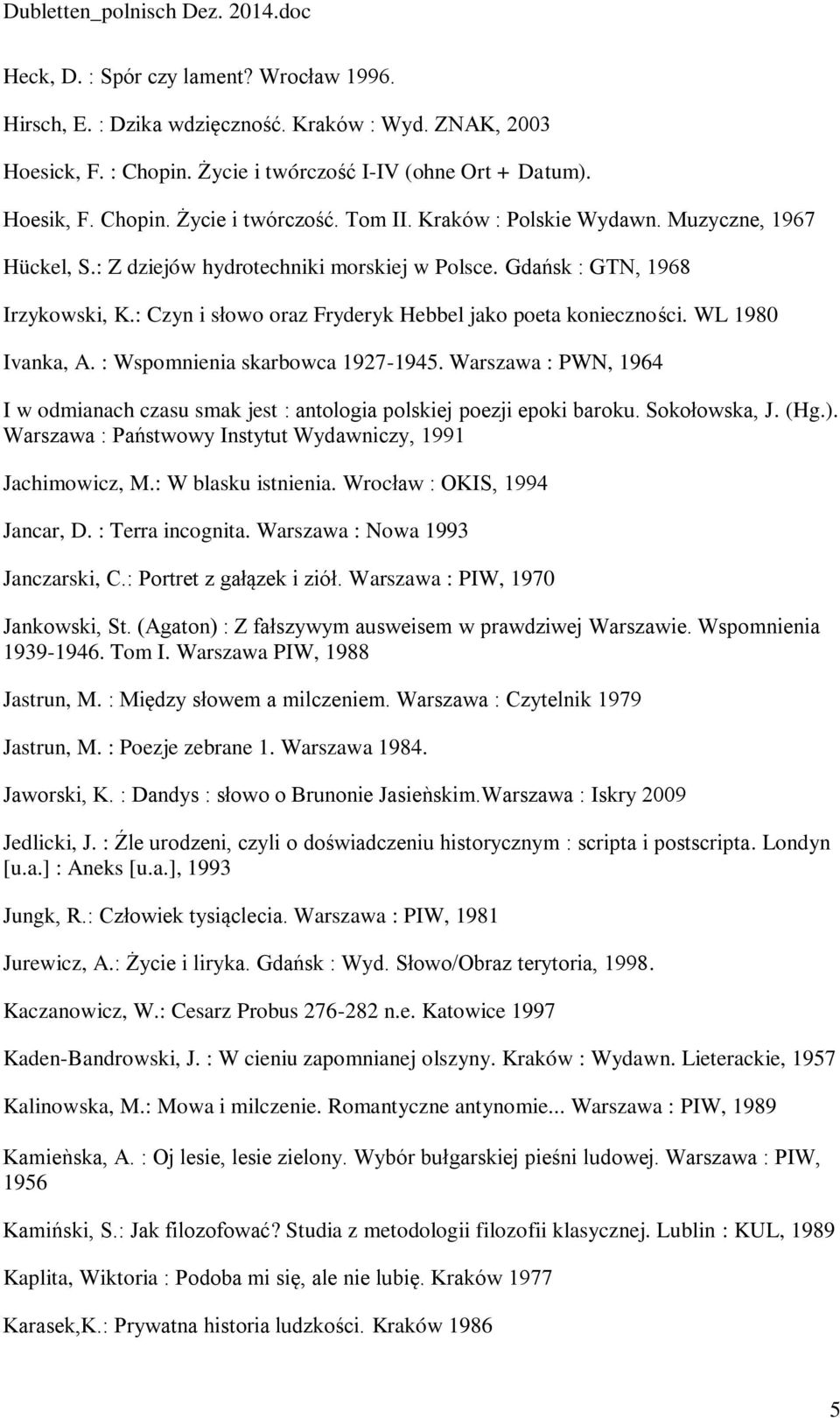 WL 1980 Ivanka, A. : Wspomnienia skarbowca 1927-1945. Warszawa : PWN, 1964 I w odmianach czasu smak jest : antologia polskiej poezji epoki baroku. Sokołowska, J. (Hg.).