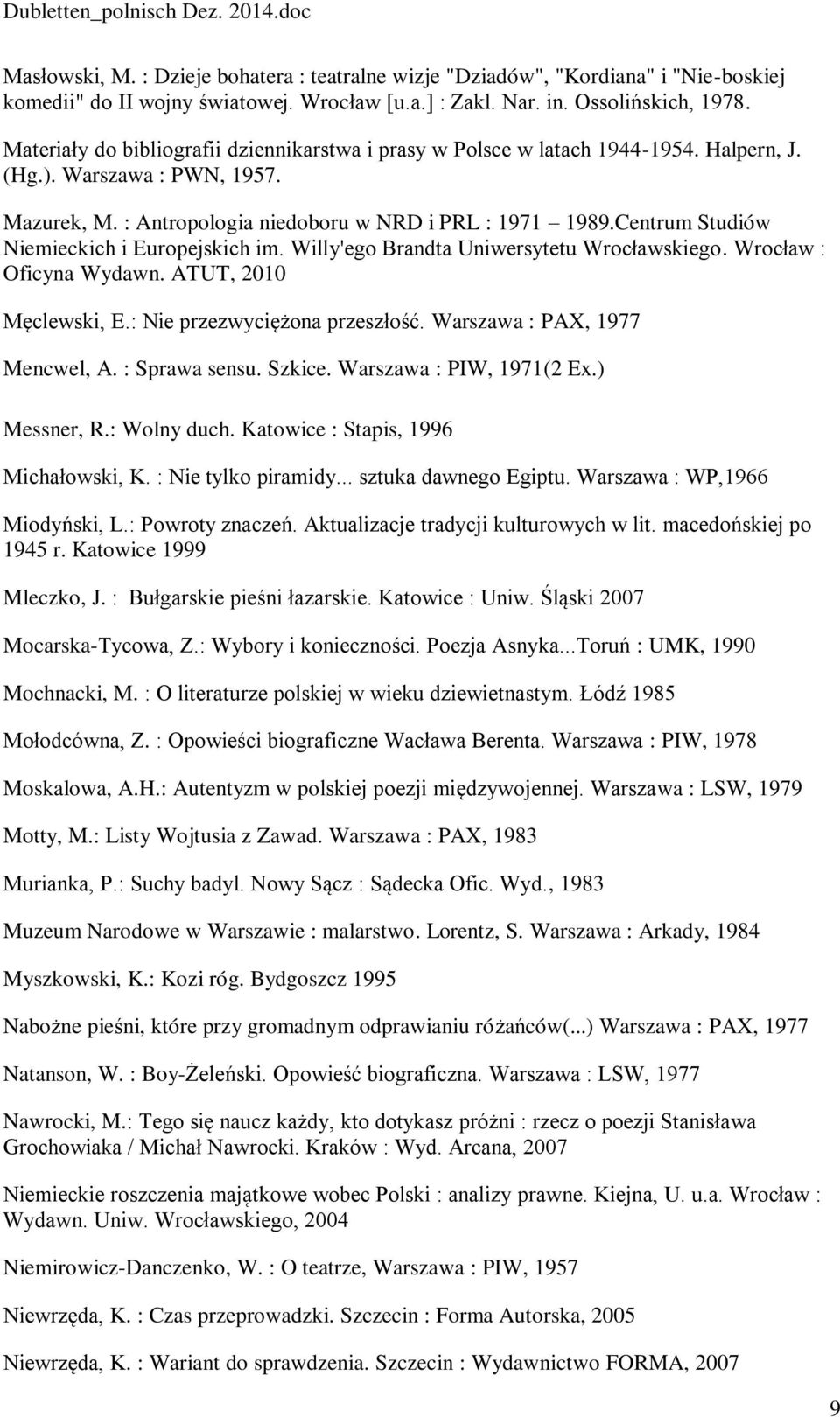 Centrum Studiów Niemieckich i Europejskich im. Willy'ego Brandta Uniwersytetu Wrocławskiego. Wrocław : Oficyna Wydawn. ATUT, 2010 Męclewski, E.: Nie przezwyciężona przeszłość.