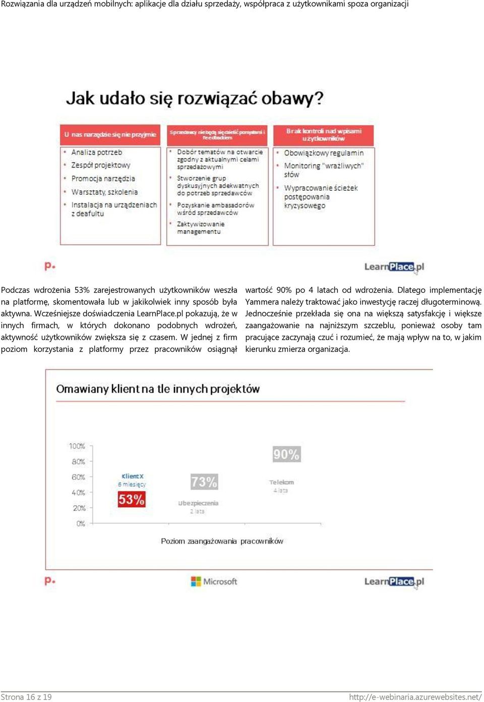 W jednej z firm poziom korzystania z platformy przez pracowników osiągnął wartość 90% po 4 latach od wdrożenia.