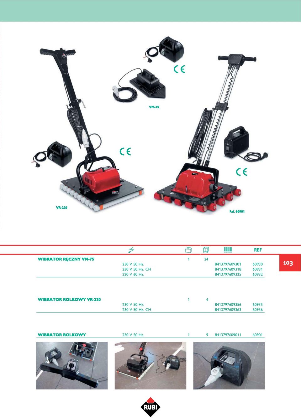 8413797609325 60932 103 WIBRATOR ROLKOWY VR-220 1 4 230 V 50 Hz.