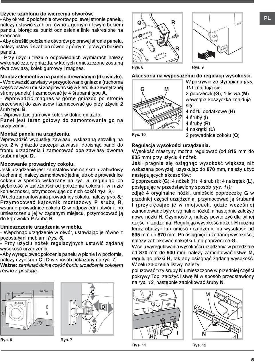 - Aby określić położenie otworów po prawej stronie panelu, należy ustawić szablon równo z górnym i prawym bokiem panelu.