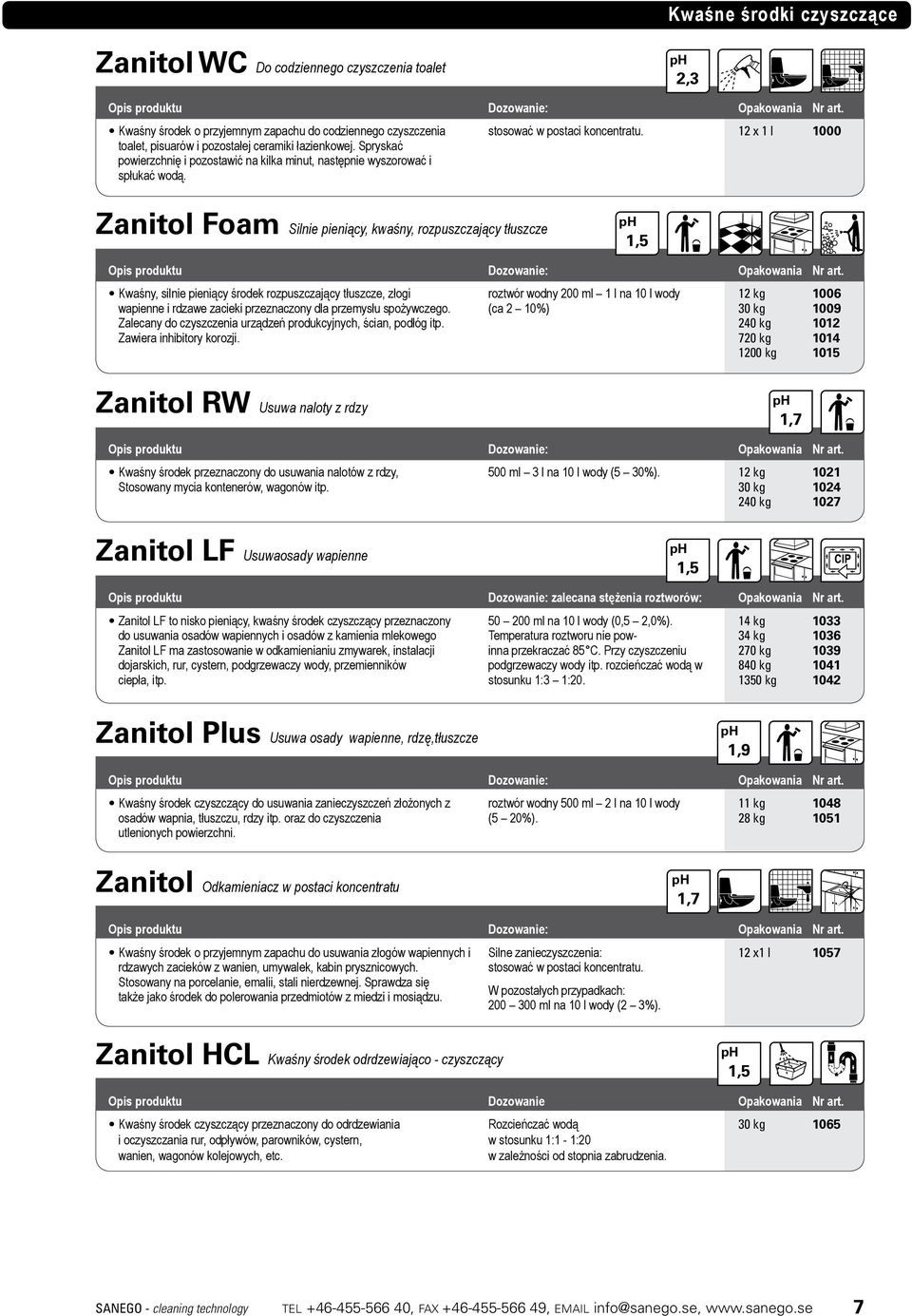 12 x 1 l 1000 Zanitol Foam Silnie pieniący, kwaśny, rozpuszczający tłuszcze 1,5 Kwaśny, silnie pieniący środek rozpuszczający tłuszcze, złogi wapienne i rdzawe zacieki przeznaczony dla przemysłu