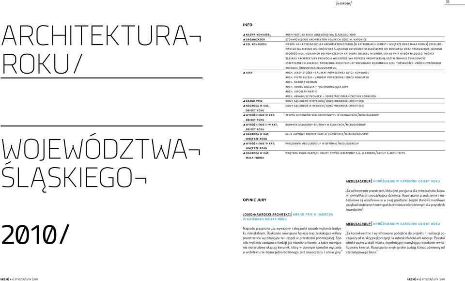 nominowanych do powyższych kategorii obiektu nagrodą grand prix wybór młodego twórcy śląskiej architektury promocja województwa poprzez architekturę kształtowanie świadomości estetycznej w zakresie