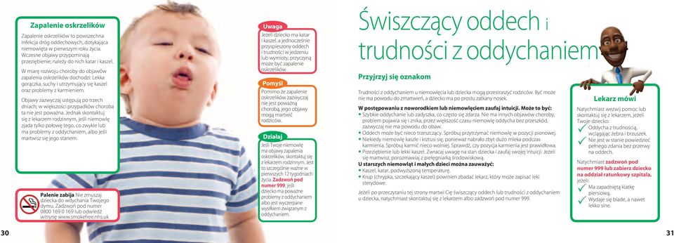 W miarę rozwoju choroby do objawów zapalenia oskrzelików dochodzi: Lekka gorączka, suchy i utrzymujący się kaszel oraz problemy z karmieniem.