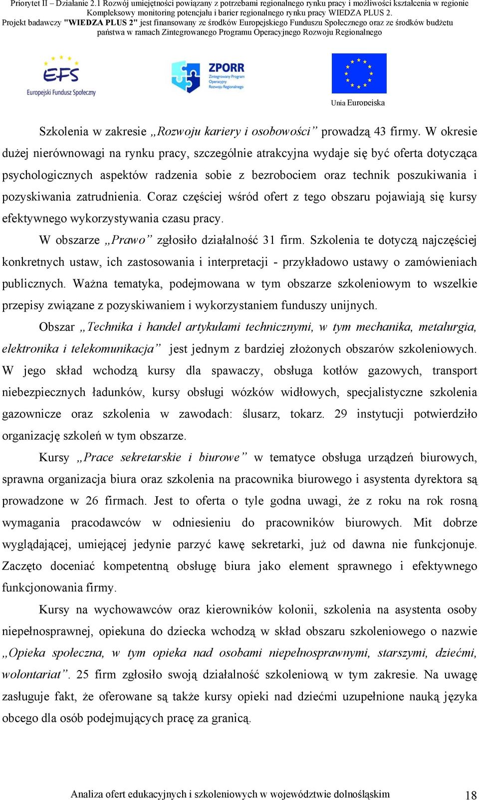 zatrudnienia. Coraz częściej wśród ofert z tego obszaru pojawiają się kursy efektywnego wykorzystywania czasu pracy. W obszarze Prawo zgłosiło działalność 31 firm.