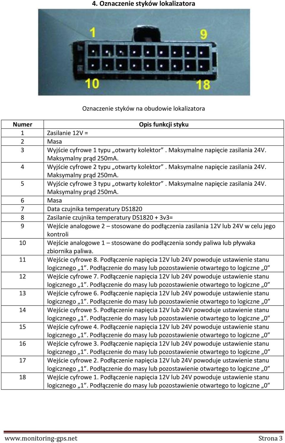 Maksymalne napięcie zasilania 24V. Maksymalny prąd 250mA.
