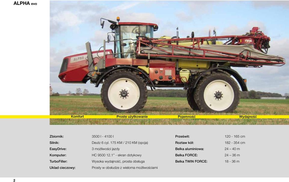 175 KM / 210 KM (opcja) Roztaw kół: 182-354 cm EasyDrive: 3 możliwości jazdy Belka aluminiowa: 24 40 m