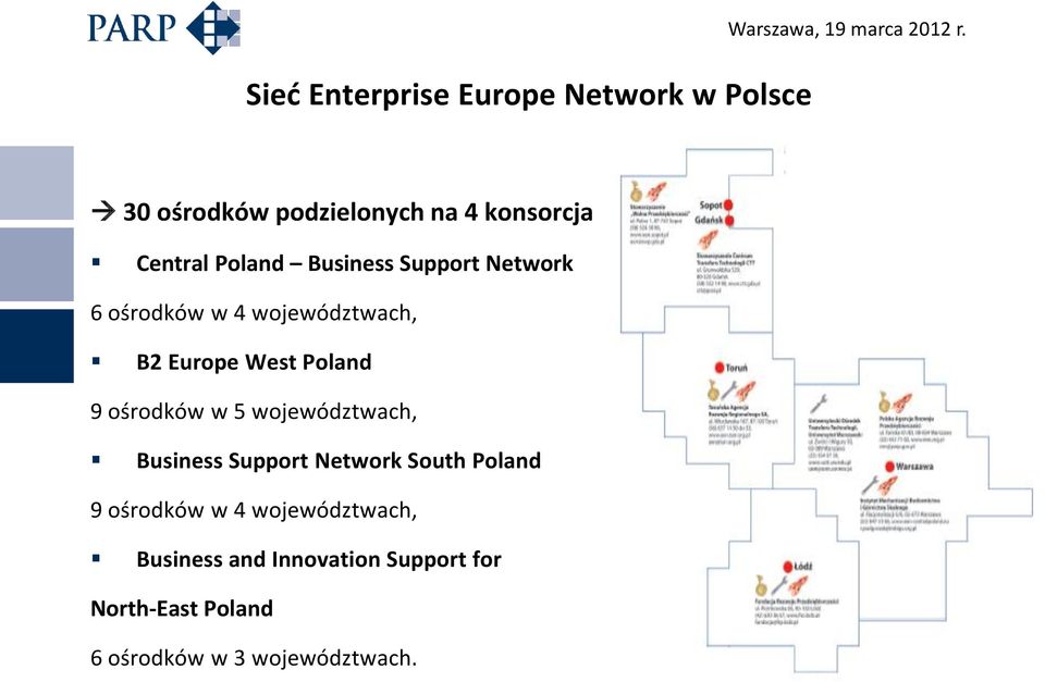 województwach, B2 Europe West Poland 9 ośrodków w 5 województwach, Business Support Network