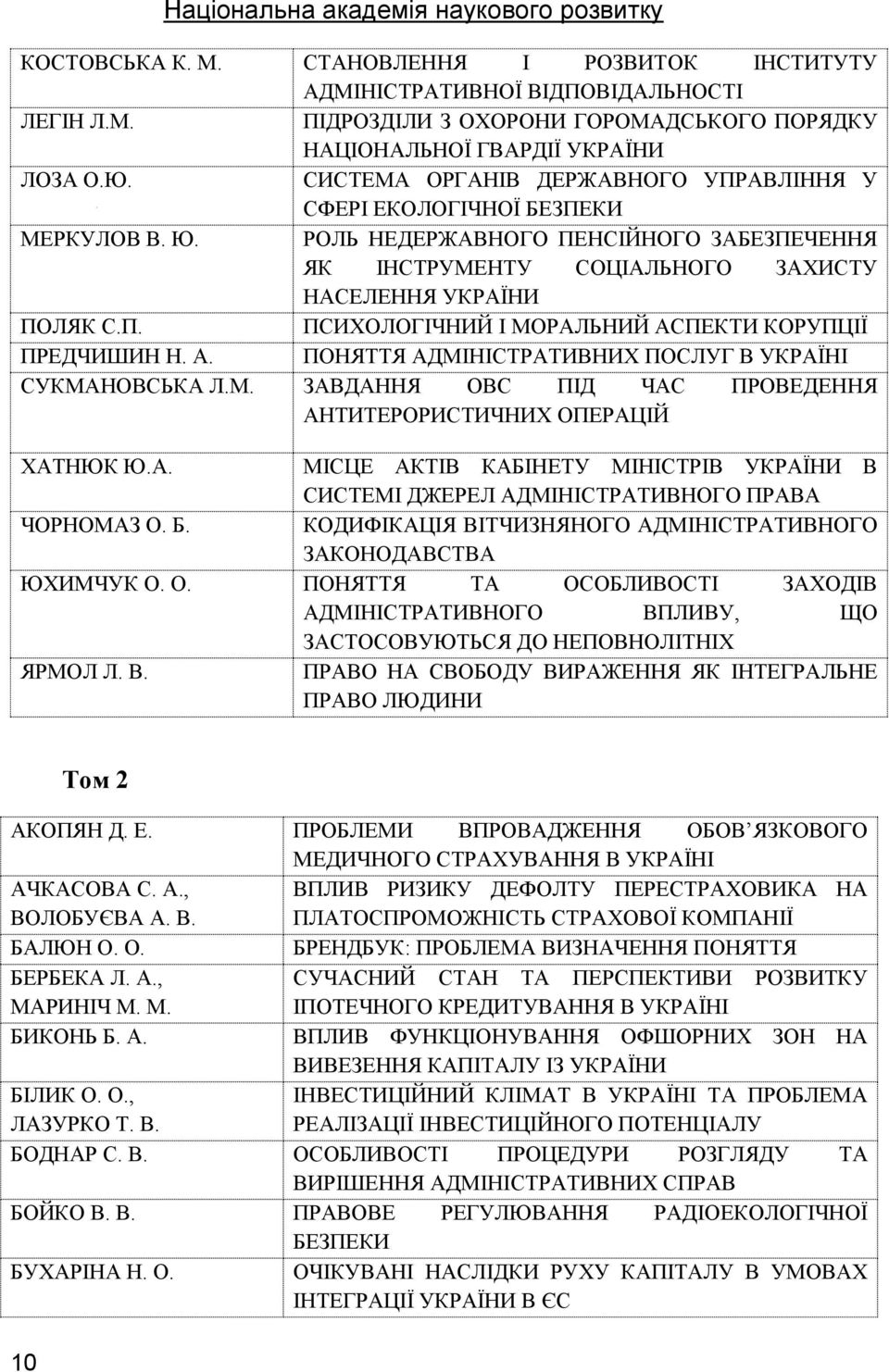 А. ПОНЯТТЯ АДМІНІСТРАТИВНИХ ПОСЛУГ В УКРАЇНІ СУКМАНОВСЬКА Л.М. ЗАВДАННЯ ОВС ПІД ЧАС ПРОВЕДЕННЯ АНТИТЕРОРИСТИЧНИХ ОПЕРАЦІЙ ХАТНЮК Ю.А. МІСЦЕ АКТІВ КАБІНЕТУ МІНІСТРІВ УКРАЇНИ В СИСТЕМІ ДЖЕРЕЛ АДМІНІСТРАТИВНОГО ПРАВА ЧОРНОМАЗ О.