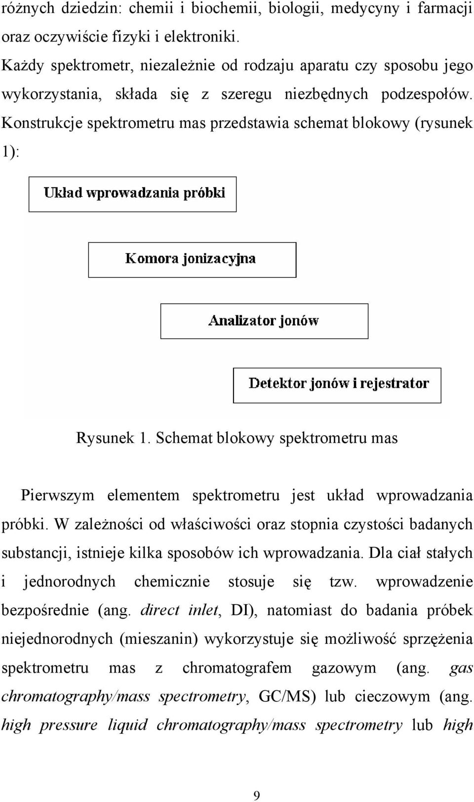 Konstrukcje spektrometru mas przedstawia schemat blokowy (rysunek 1): Rysunek 1. Schemat blokowy spektrometru mas Pierwszym elementem spektrometru jest układ wprowadzania próbki.