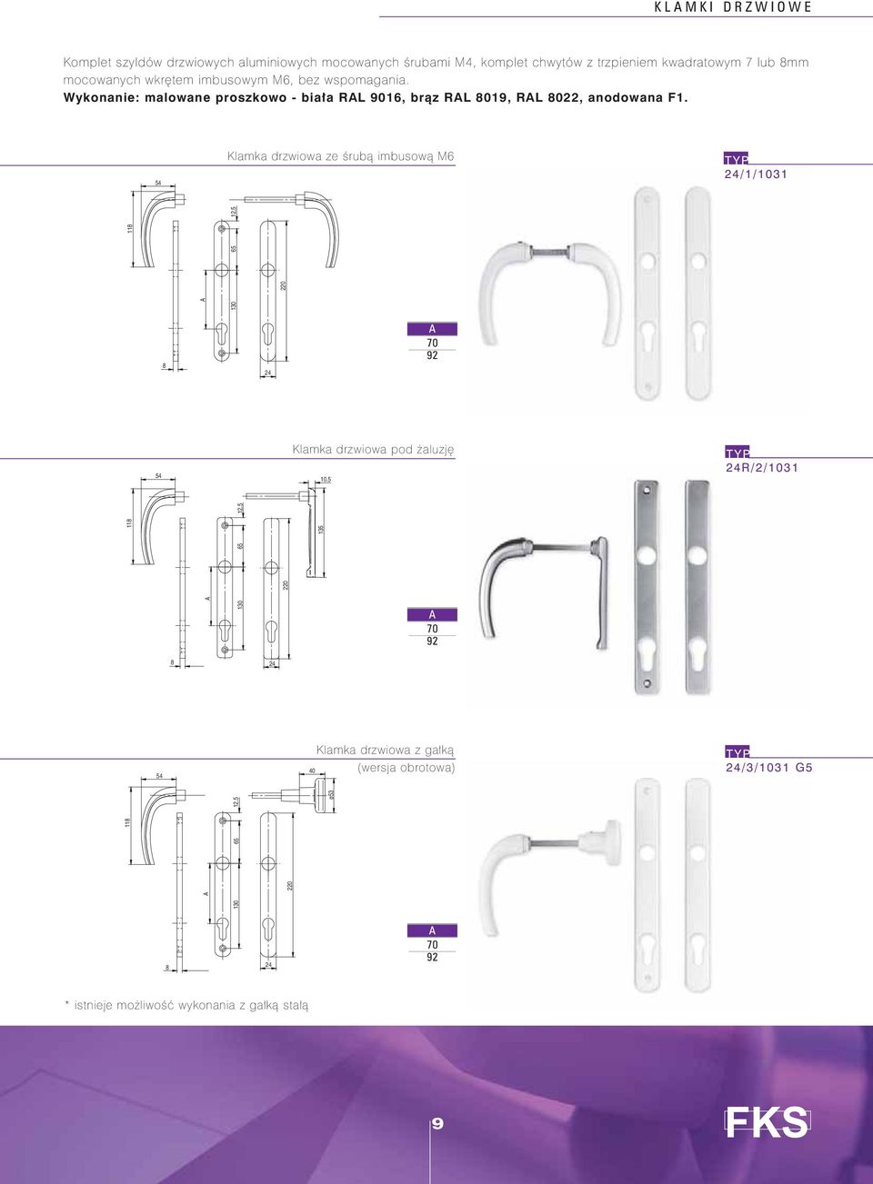 54 Klamka drzwiowa ze śrubą imbusową M6 24/1/31 130 220 118 12.5 8 24 0 54 Klamka drzwiowa pod żaluzję.5 24R/2/31 220 118 1 12.