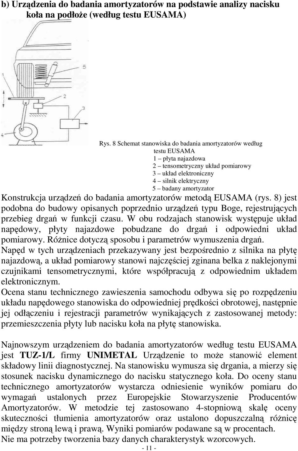do badania amortyzatorów metod EUSAMA (rys. 8) jest podobna do budowy opisanych poprzednio urzdze typu Boge, rejestrujcych przebieg drga w funkcji czasu.